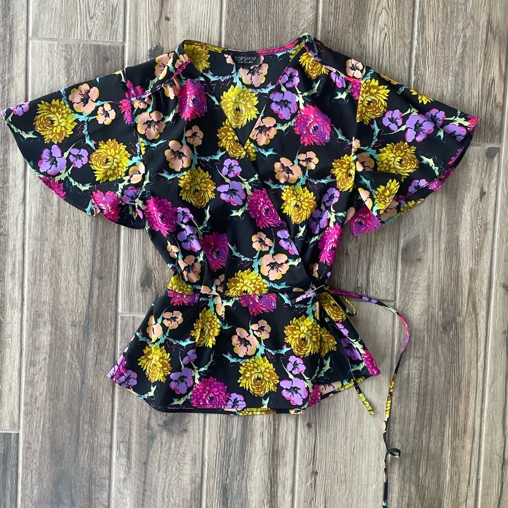Topshop Wrap Top with Flutter Sleeves